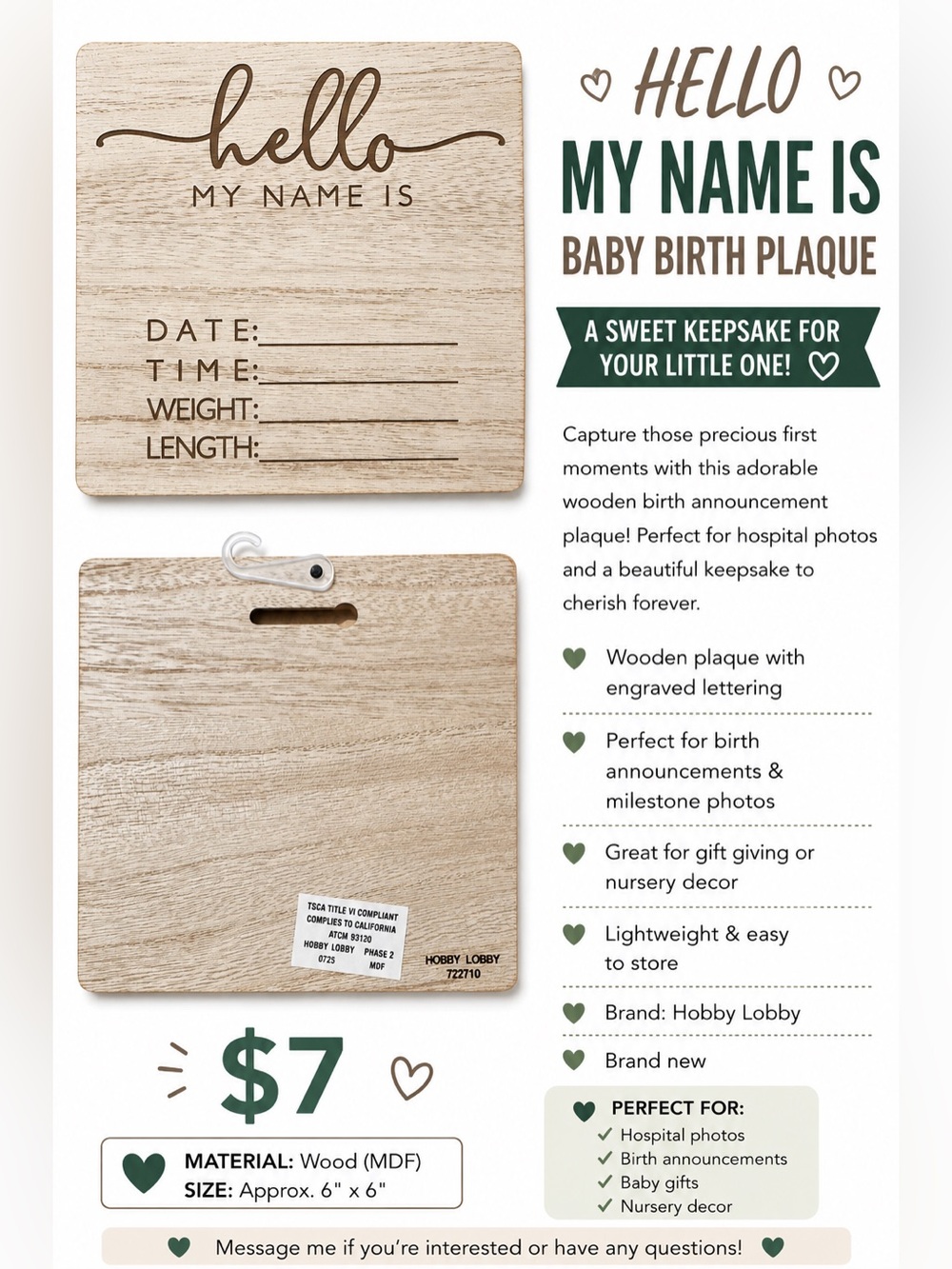 Hobby Lobby New Here Baby Plaque - Natural Wood Tone